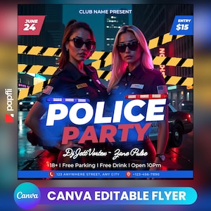 Police Party Flyer Template: Editable Canva Design (Digital Download)