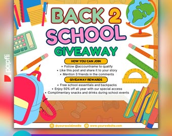 Back to School Giveaway Flyer, DIY Flyer Template Design, Back to ...
