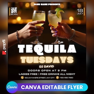 Tequila Tuesdays Club Flyer, Urban Party Flyer Canva Template, Editable Event Flyer, Social Media Post Template, Bar Instagram Post