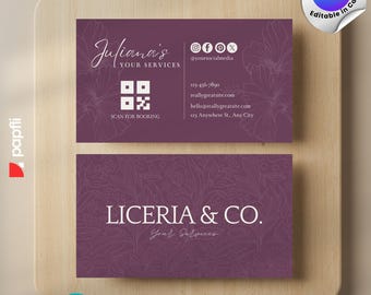 Luxury QR Code Business Card Template: Esthetician, Lash Tech (Canva Editable, Digital Download)