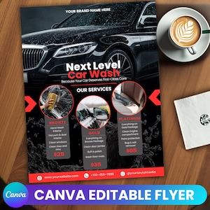 Auto-Detailing-Flyer-Vorlage für Automobilreinigungsdienste, bearbeitbarer Autowaschreinigungs-Business-Flyer, bearbeitbarer Fahrzeugdetailer-Flyer