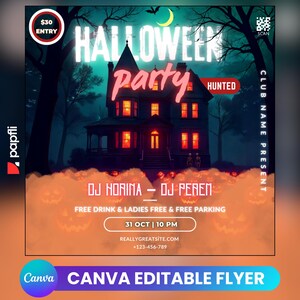 Flyersjabloon Halloweenfeest: Griezelige Canva-uitnodiging (digitale download)