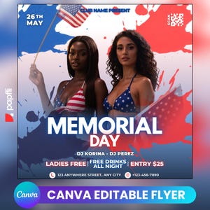 Editable Memorial Day Party Flyer, Memorial Day Weekend Club Flyer, Club Party Flyer, Summer Party Flyer, Adult Nightclub Event Flyer, Canva