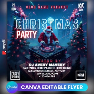 DIY Christmas Club Flyer Template For Canva, Event Flyer, Party Flyer, Christmas Party Flyer, DJ Party Invite for Social Media,Instant