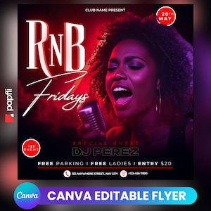 R&B Fridays Party Flyer Template, Editable RnB Night Invitation for Club Events, Customizable Music Party Poster, Instant Digital Download
