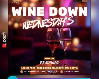 Wine Down Wednesdays Club Flyer, Urban Party Flyer Canva Template, Event Flyer Editable Template, Instagram Social Media Post