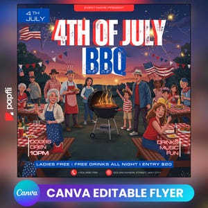 4th of July Cookout Flyer, BBQ Cookout Flyer Template, Summer Cookout Party, Independence Day Party, Backyard BBQ Cookout Canva
