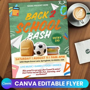 Editable Back To School Bash Flyer, Flyer Template, Community Event Flyer, Back To School Party Invite Flyer, Premade Invitation Flyer