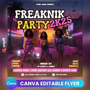 Bearbeitbarer Freaknik Party Flyer, Freaknik Party einladen, Nachtklub Flyer, Pool Mansion Party, Sommer Party Flyer, Splash Alt, Freaknik Vorlage