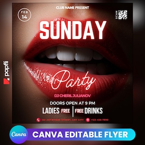 Editable Club Flyer Template For Canva, DIY Event Flyer, Party Flyer, Digital Birthday Flyer, DJ Party Invite for Social Media & Facebook