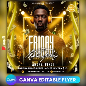 Friday Night Party Flyer, Editable Flyer, Night Club Event Invite Flyer, Club DJ Happy Hour Flyer, Premade Bar Entertainment Post