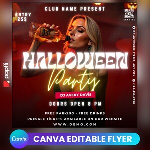 Flyersjabloon Halloweenfeest: uitnodiging voor spookachtig evenement (canva, digitale download)
