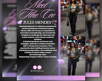 Plantilla de volante "Conoce al CEO": Evento "Jefacita" editable (descarga digital)