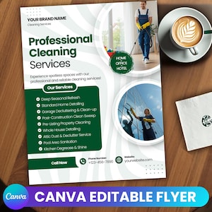 Professionelle Reinigungs-Service-Flyer-Vorlage für Haushaltsführung, Grundreinigung, Haushaltsführung und kommerzielle Hausarbeit