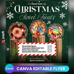 Christmas Sweet Treats Flyer, Editable Flyer, December Bake Sale, Holiday Season Bake Shop Flyer, Pastry Dessert Flyer, Instant Download