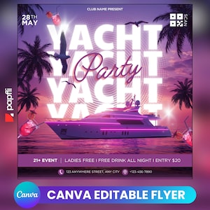 Boat Party Invite Flyer, DIY Flyer Template Design, Weekend Yacht Party Flyer, Club DJ Event Flyer, Premade Summer Party Invitation Flyers
