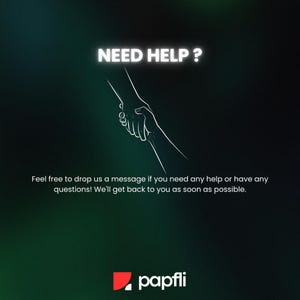 Puede incluir: Fondo verde oscuro con las palabras "NEED HELP?" en texto blanco brillante. Debajo, un dibujo lineal de dos manos entrelazadas. El texto de abajo dice: "&iexcl;No dudes en enviarnos un mensaje si necesitas ayuda o tienes alguna pregunta! Te responderemos lo antes posible."