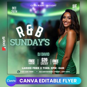 R&B Sundays Club Flyer, Party Flyer Canva Template, Event Flyer Editable Template, Instagram Social Media Post Template
