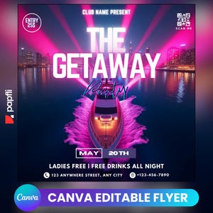 Cruise Flyer The Getaway, Editable Canva Template, Boat Party Invitation Flyer, Event Flyer, Club Flyer, Party Instagram & Social Media Post