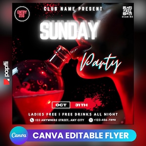 Editable Club Flyer Template For Canva, DIY Event Flyer, Party Flyer, Digital Birthday Flyer, DJ Party Invite for Social Media, Instagram