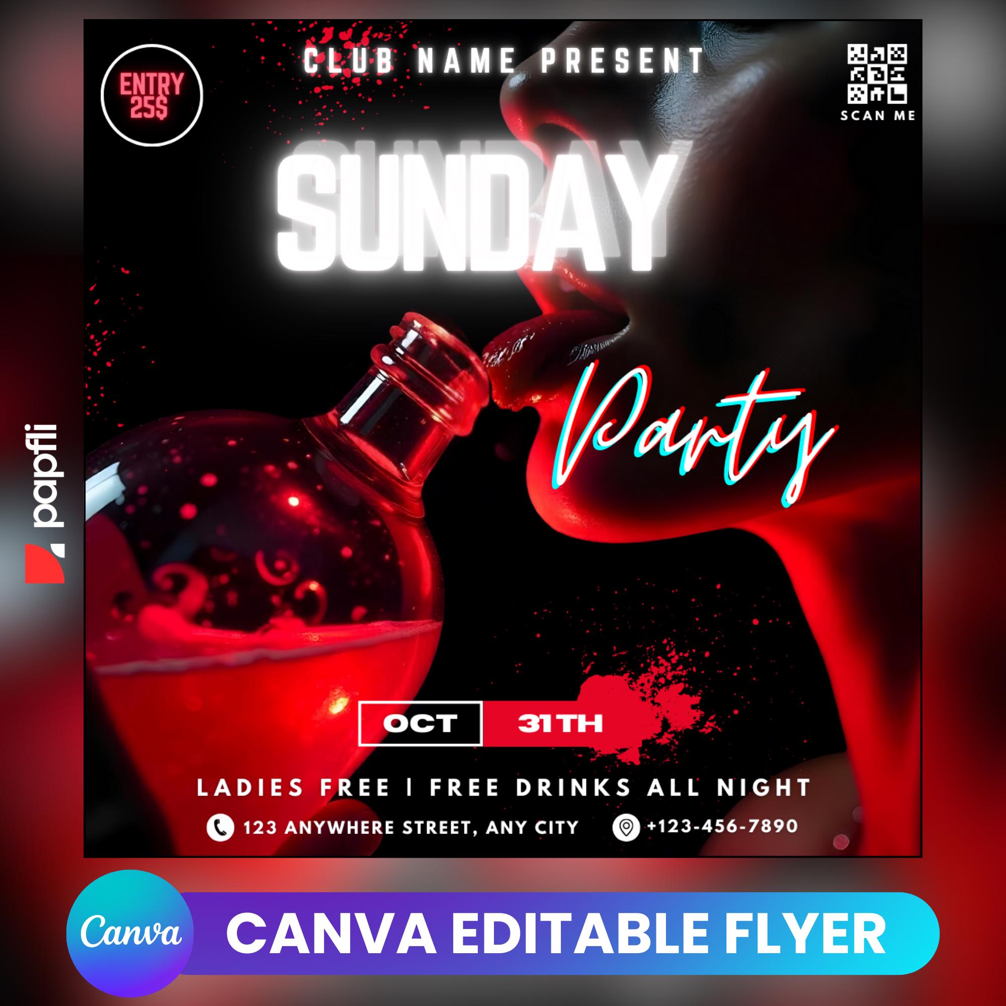Editable Club Flyer Template For Canva, DIY Event Flyer, Party Flyer, Digital Birthday Flyer, DJ Party Invite for Social Media, Instagram