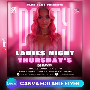 Ladies Night Flyer Canva Template,  Club Party Flyer, Eye-Catching Design, Club Flyer, Bar Flyer, Social Media Post