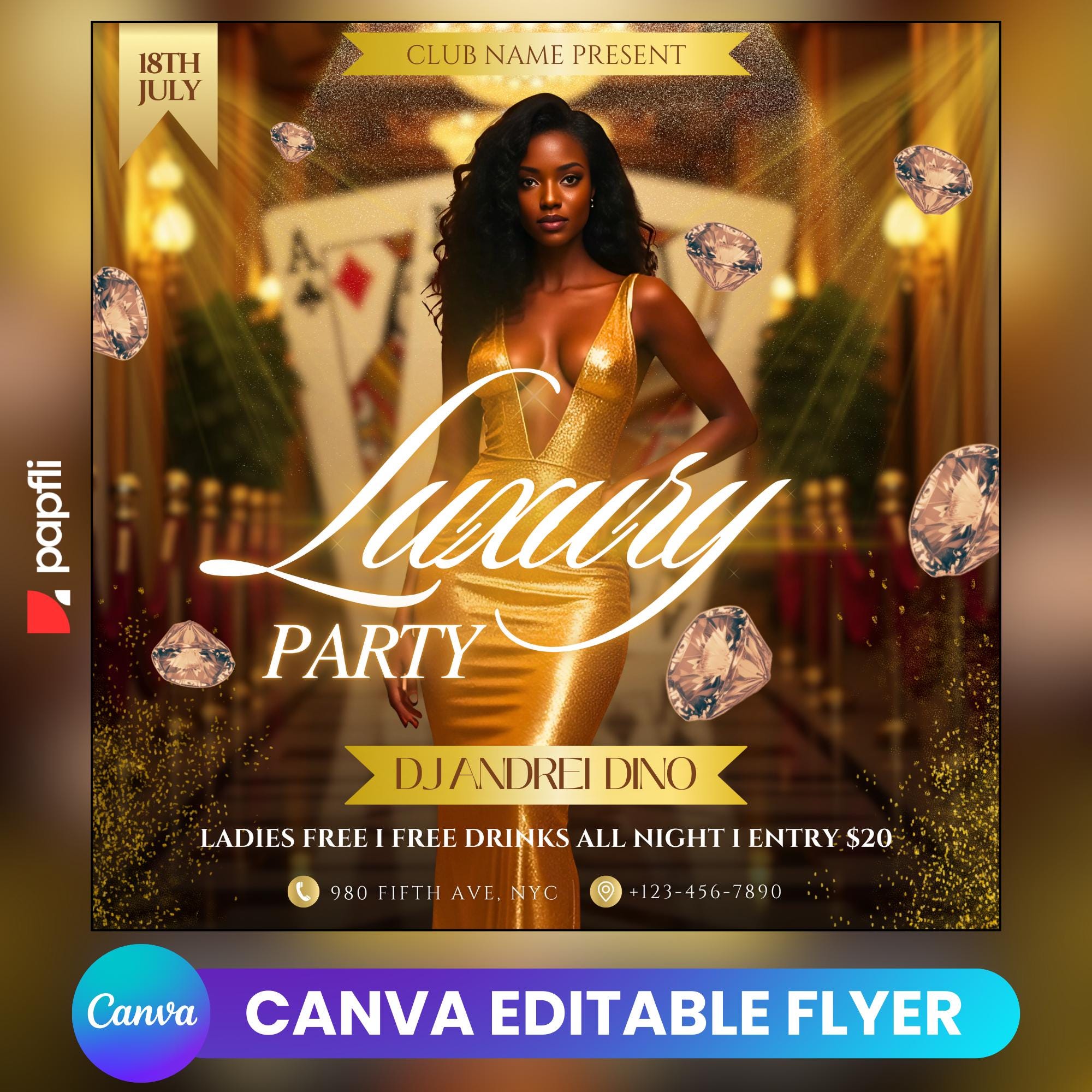 Editable Club Flyer Template For Canva, DIY Event Flyer, Party Flyer,Ladies Night Flyer, DJ Party Invite for Social Media & Facebook
