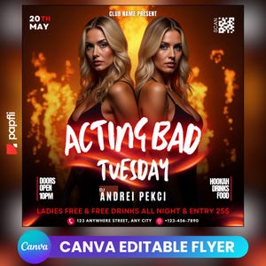 Editable Acting Bad Tuesday Party Flyer, Tuesdays Club Flyer, Urban Party Flyer, Club Flyer Template, Club Party Flyer, Canva Party Flyer