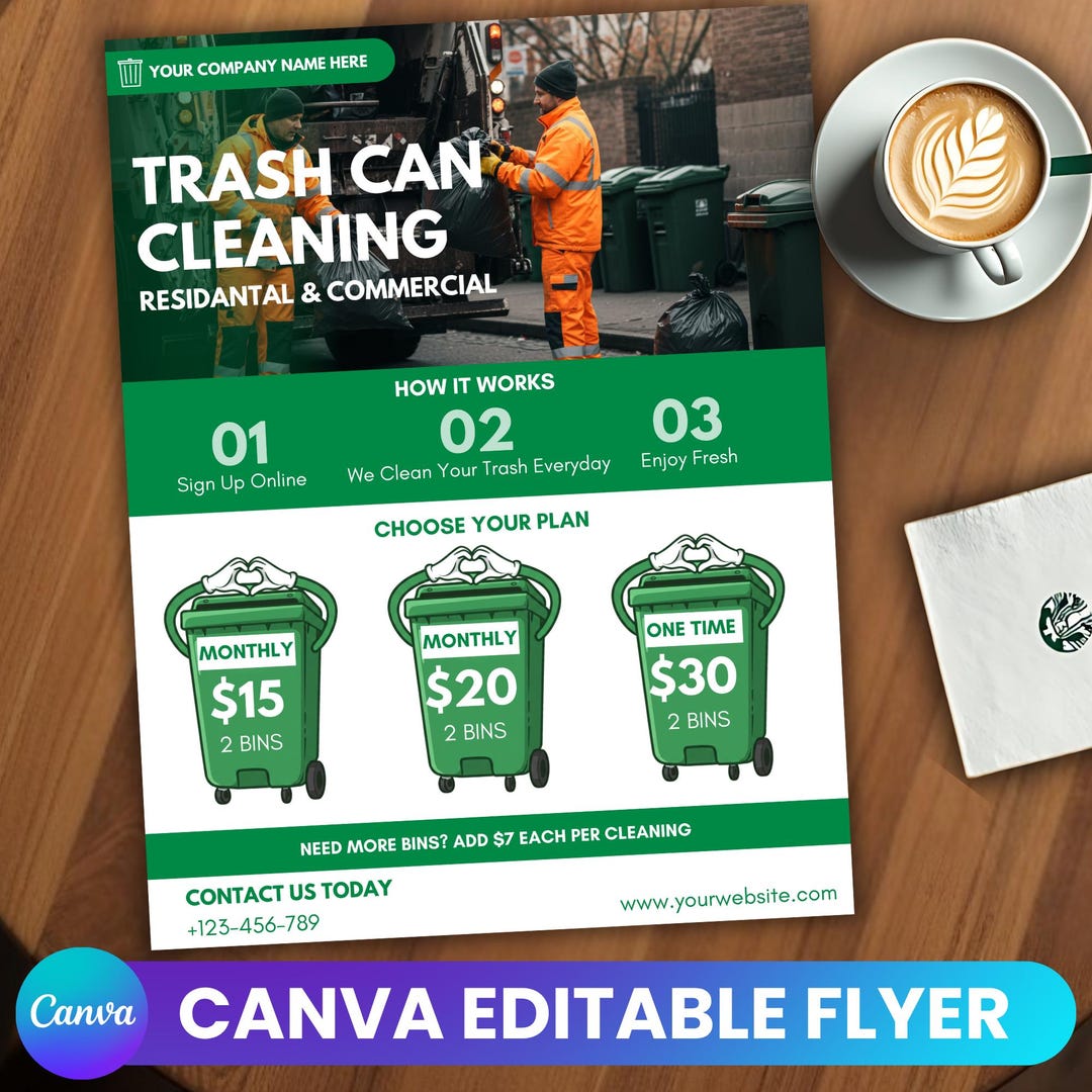 Trash Bin Cleaning Flyer Template, Dumpster Cleaning Service Ad ...