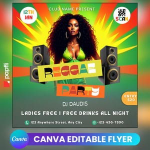 Reggae Club Flyer Template For Canva, DIY Event Flyer, Party Flyer, Jamaican Flyer, DJ Party Invite for Social Media, Instagram