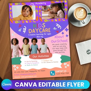 Kids Daycare Flyer, Editable Flyer, Preschool Flyer, Colorful Child Care Services Flyer, Premade Early Learning Babysitter Flyer