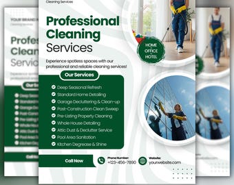 Plantilla de volante de servicio de limpieza profesional para limpieza del hogar, limpieza profunda, servicios de limpieza y promoción de negocios de limpieza comercial.