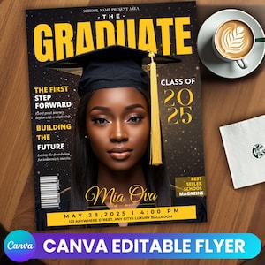 Luxury Magazine Cover Graduation Invite, Flyer Template, Graduation Event, Class of 2025 Graduates, Premade Graduation Celebration Flyer