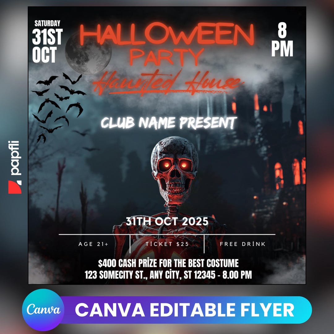 Editable Halloween Party Flyer | Spooky Social Media Template | DIY ...