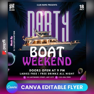 Boat Party Invite Flyer, DIY Flyer Template Design, Weekend Yacht Party Flyer, Club DJ Event Flyer, Premade Summer Party Invitation Flyers