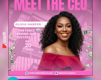 Plantilla de volante "Conoce al CEO": Introducción editable para eventos corporativos (descarga digital, Canva Edit)