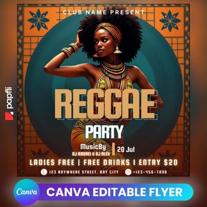 Reggae Club Flyer Template For Canva, DIY Event Flyer, Party Flyer, Jamaican Flyer, DJ Party Invite for Social Media, Instagram