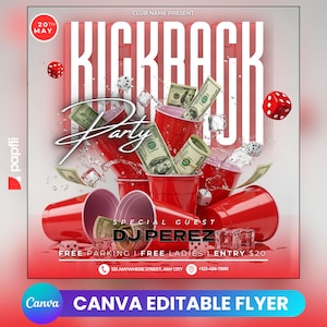 Kickback Party Flyer, Editable Kickback Club Flyer, Club DJ Party Invite, Event Flyer, Social Media Flyer, Canva Template, Instant