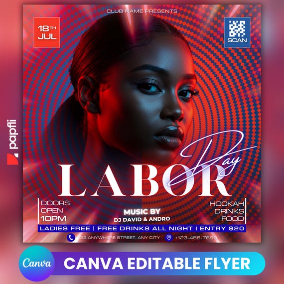 Labour Day Party Flyer Template: Editable Canva Design (Digital Download)