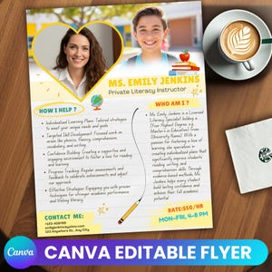 Tutoring Services Flyer Template, Editable Flyer, Summer Tutor Flyer, Elementary Tutor, Middle School Flyer, Premade Educational Services
