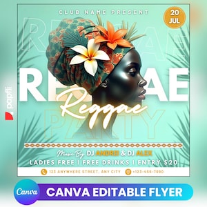 Reggae Club Flyer Template For Canva, DIY Event Flyer, Party Flyer, Jamaican Flyer, DJ Party Invite for Social Media, Instagram