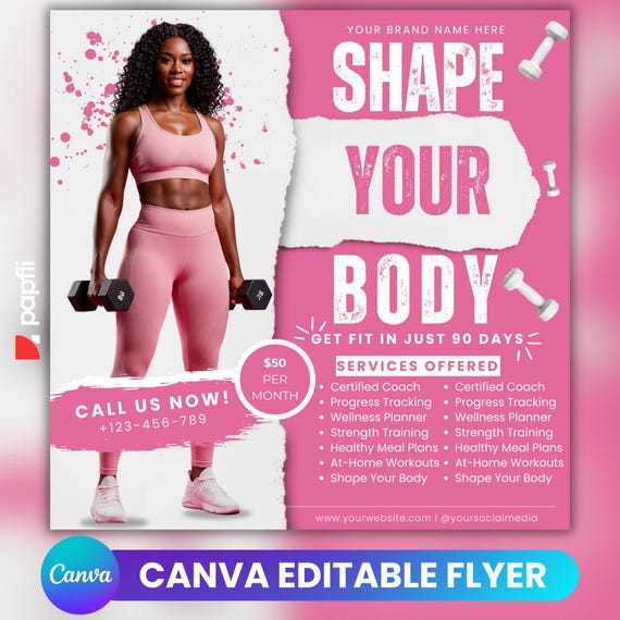 Personal Trainer Flyer, Editable Flyer, Gym Fitness Instructor Flyer, Sports Trainer Flyer, Premade Wellness Membership Workout