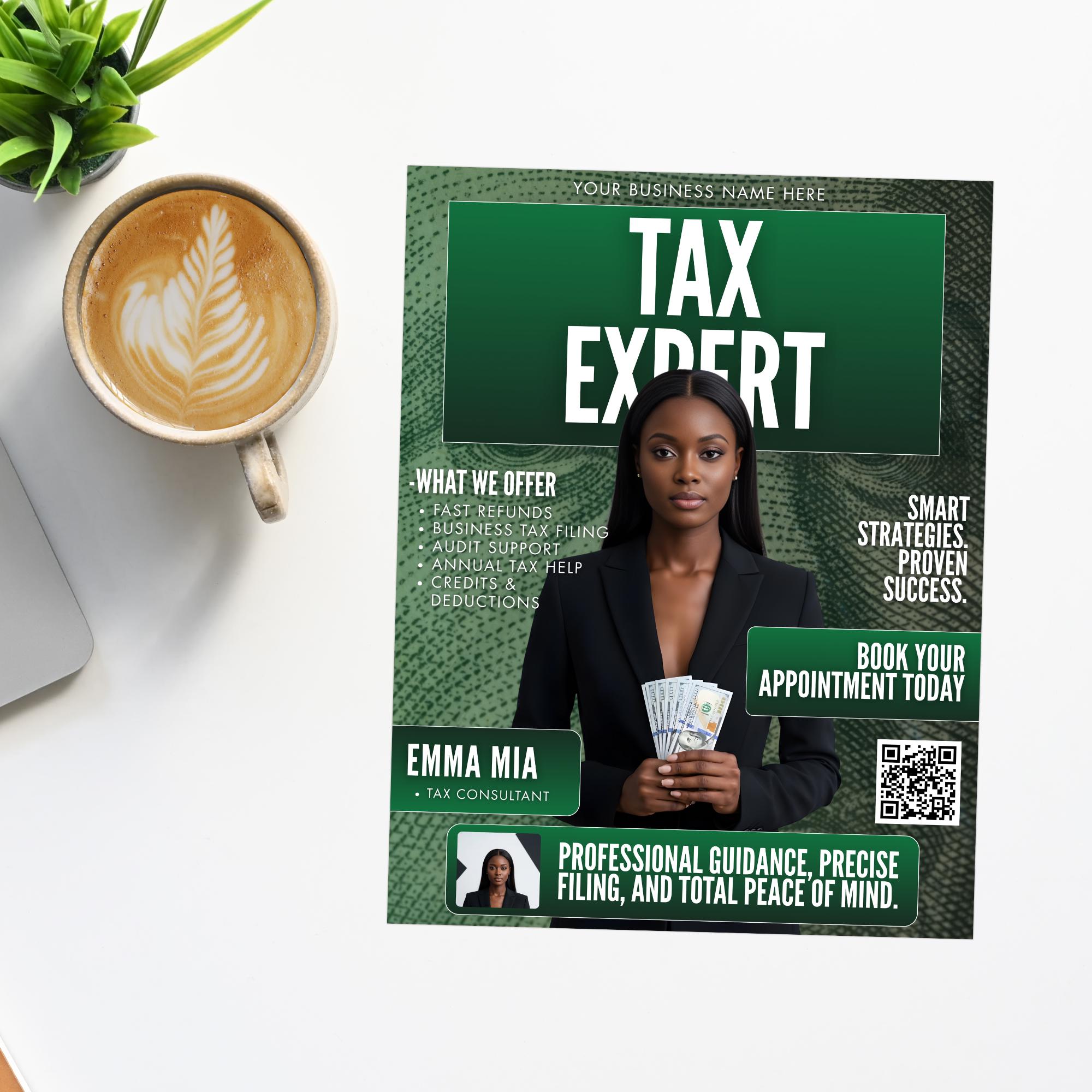 Tax Expert Magazine Flyer: Editable Tax Prep & Refund Promo Template ...