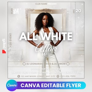 All White Party Flyer, Social Media All White Party Announcement Editable Invitation, DIY Canva Template, All White Party Summer Canva Flyer