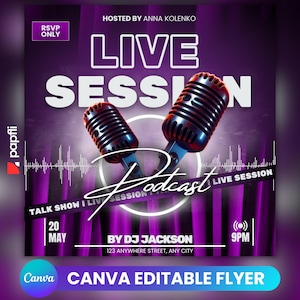 Podcast Flyer Design for Social Media Promotion, Podcast Episode Announcement Template, Editable Canva Flyer for Podcasters and Creators