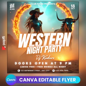 Western Party Flyer, Social Media Western Party Announcement, Editable Western Invitation, DIY Canva Template, Birthday Western Party Canva