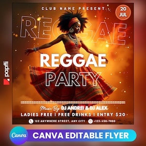 Reggae Club Flyer Template For Canva, DIY Event Flyer, Party Flyer, Jamaican Flyer, DJ Party Invite for Social Media, Instagram