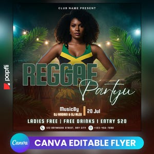 Editable Reggae Club Flyer Template For Canva, DIY Event Flyer, Party Flyer, Jamaican Flyer, DJ Party Invite for Social Media & Instagram
