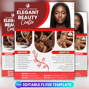 Bearbeitbare Schönheitssalon-Flyer-Vorlage: Gesichtsbehandlung, Make-up, Hautpflege (Canva, 8,5 x 11 Zoll)
