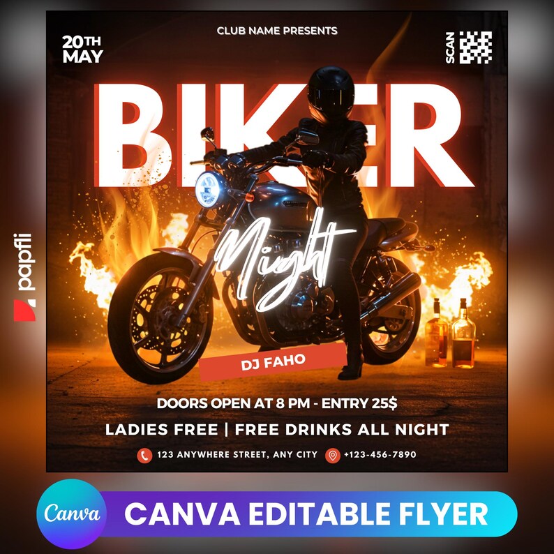Editable Biker Night Club Flyer Template: Canva DIY Event (digital ...